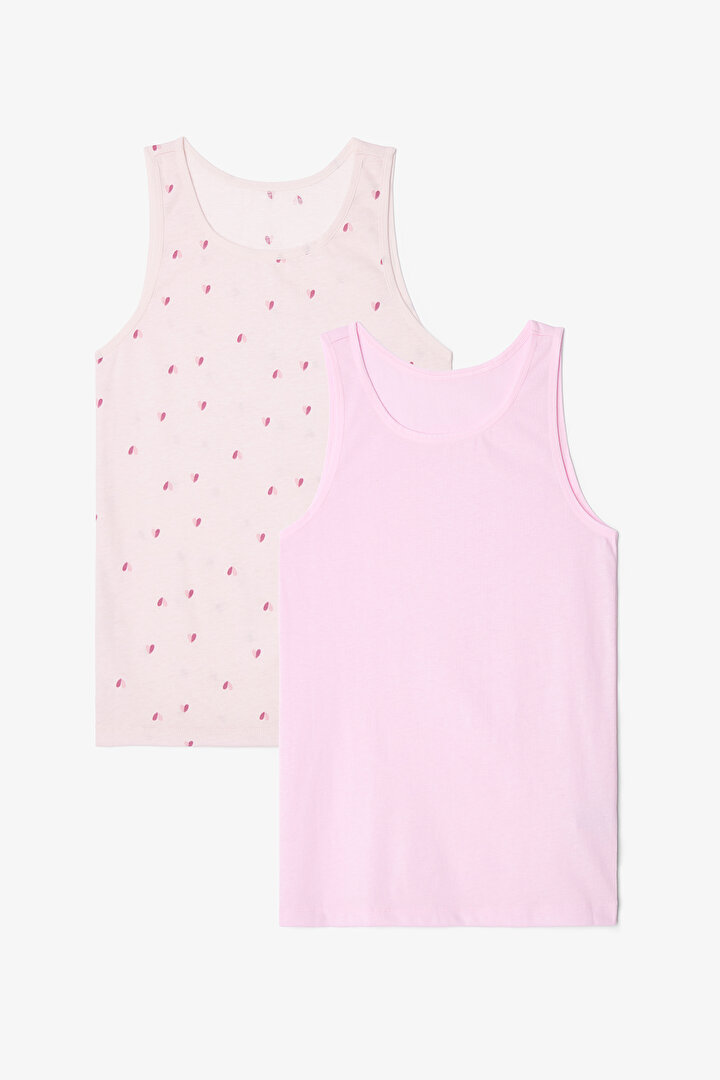 Girls Two Heart Heart Patterned Cotton Thick Strap 2-Pack Undershirt - 1