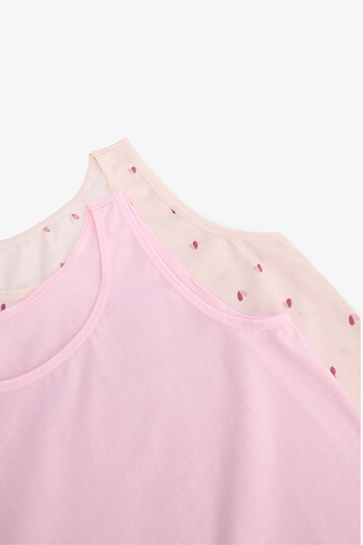 Girls Two Heart Heart Patterned Cotton Thick Strap 2-Pack Undershirt - 2