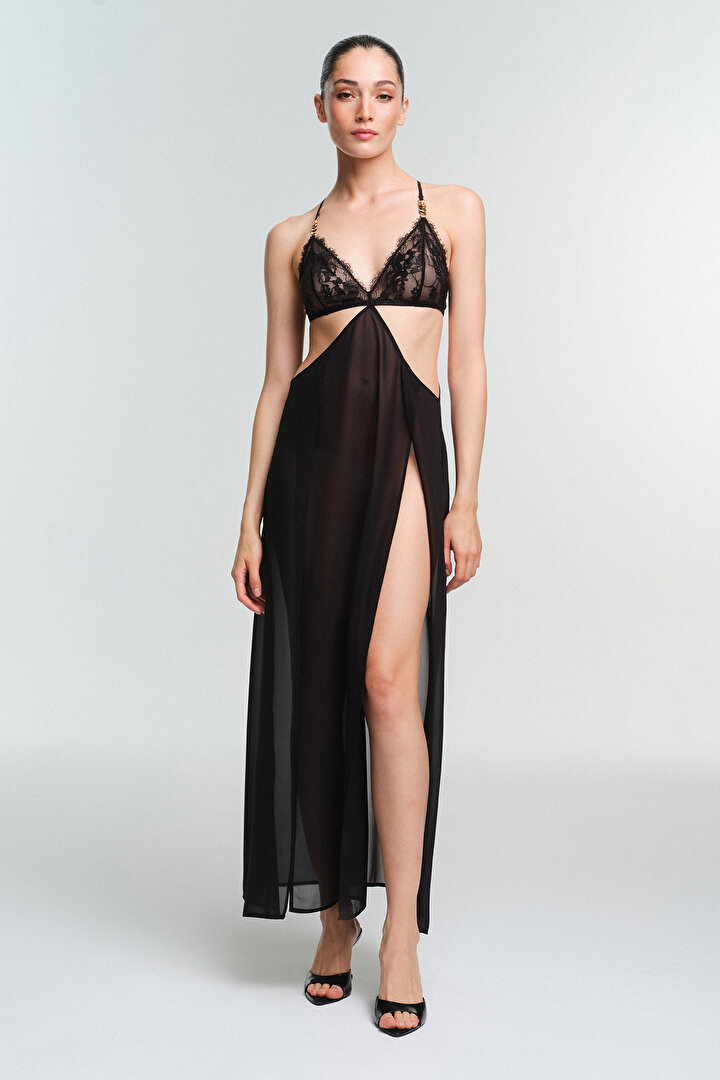Black Vera Lace Nightgown - 1