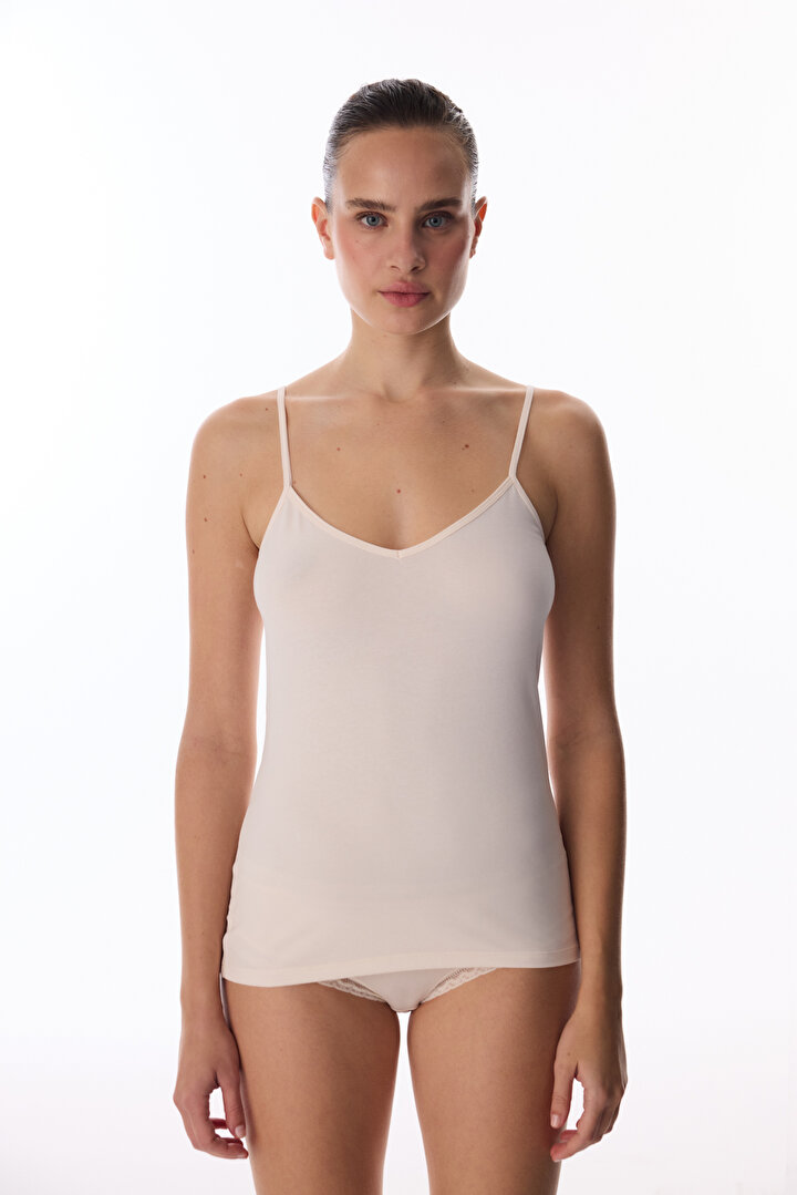 Bej Reversible Side Pamuklu V Neck Atlet - 1