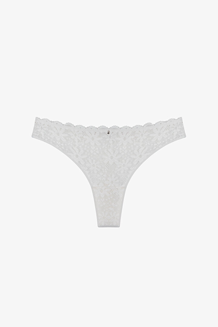 Kırık Beyaz Lace Dantel Tanga Külot - 1