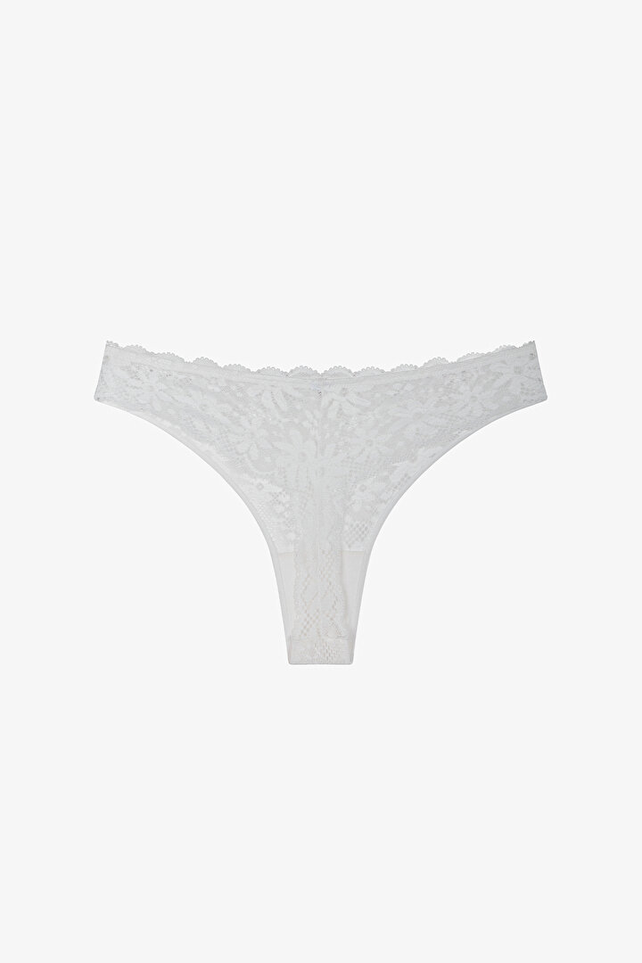 Kırık Beyaz Lace Dantel Tanga Külot - 2