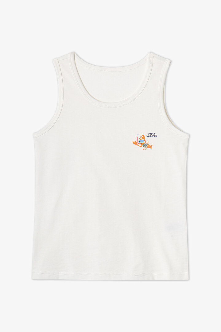 Kırık Beyaz Erkek Çocuk Çizgili Crab Pamuklu 2'li Atlet - 2