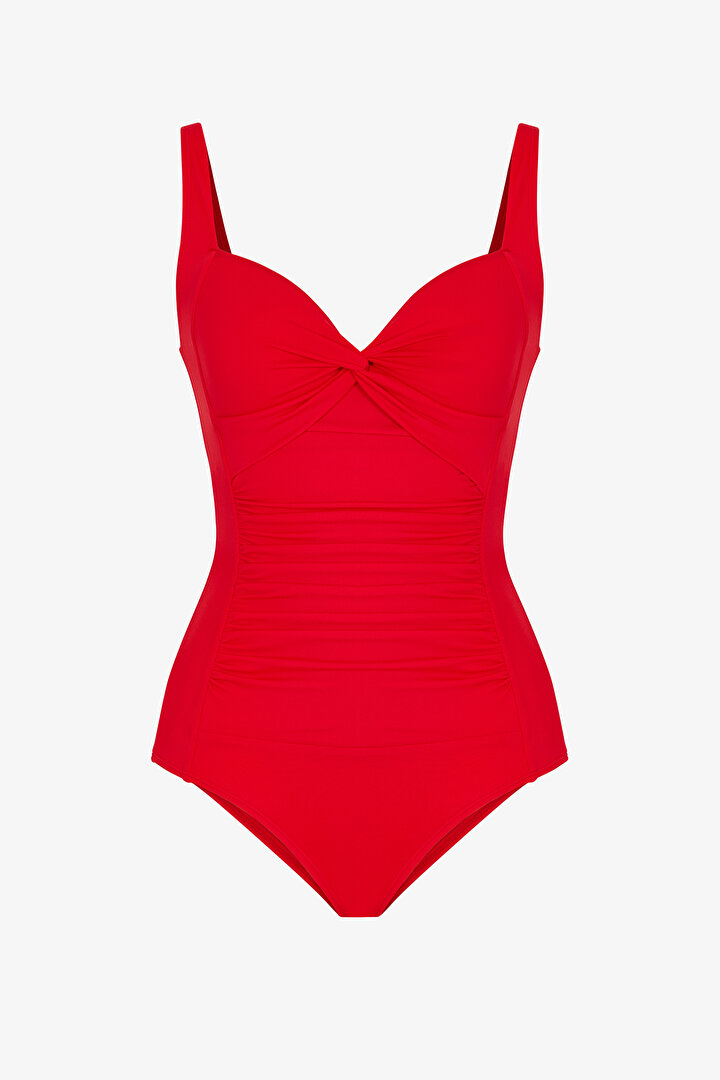 Red Ruched Swimsuit - 1