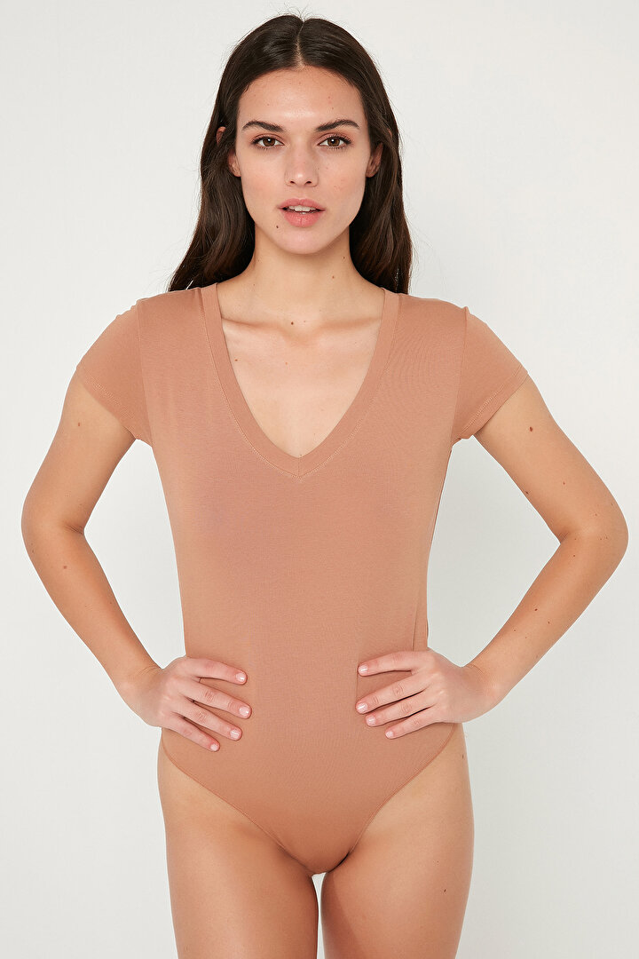 Kahverengi Tişört Cotton Bodysuit - 1