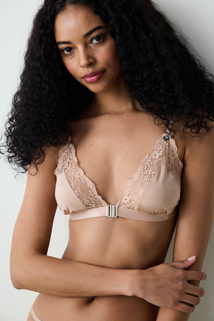 Micro Lace Triangle Beige Bra - 2