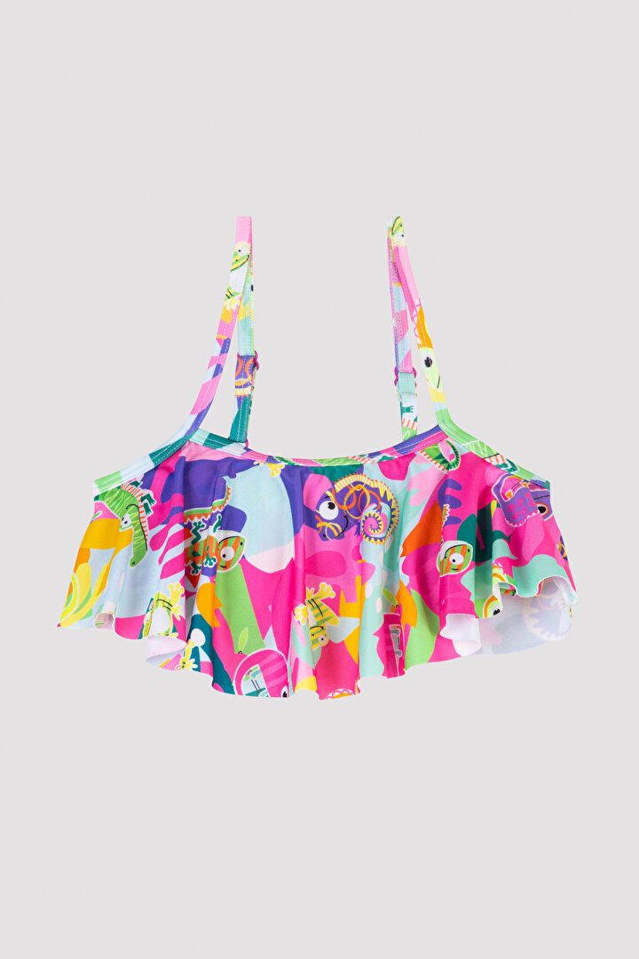 Kız Çocuk Tropik Fırfırlı Bandeau Bikini Takımı - 2