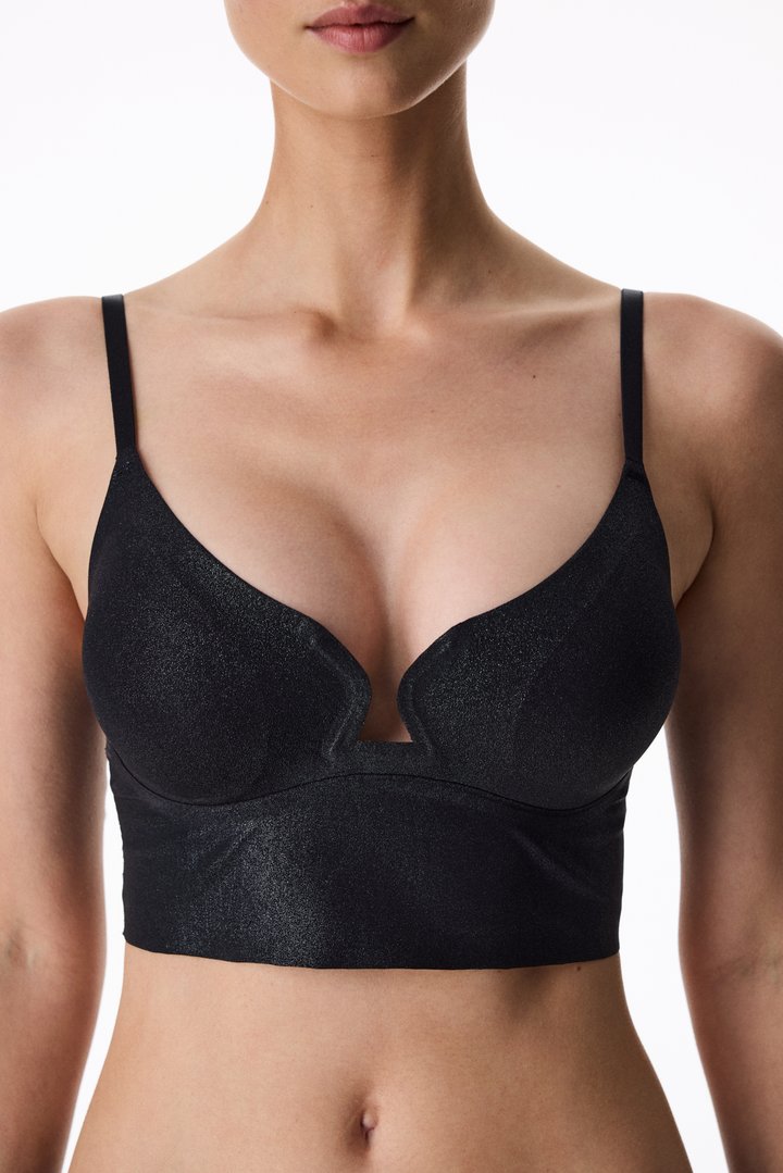 Black Invisible Shinny Removable Padding Bralette - 2