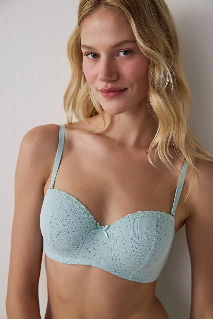 Mint Yeşili Lotus Straplez Pointel Sütyen - 1