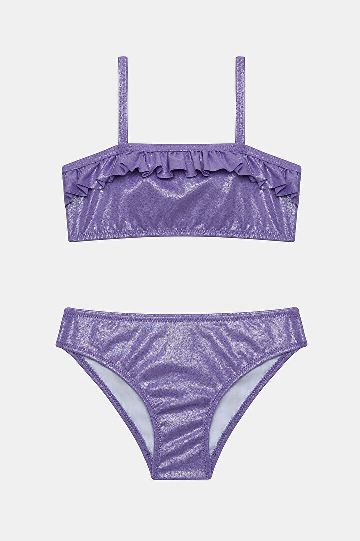 Kız Çocuk Bandeau Parlak Mor Çok Renkli Bikini Takımı - 1