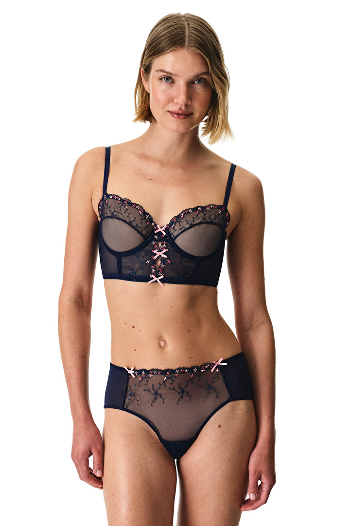 Lacivert Broidery Büstiyer - 1