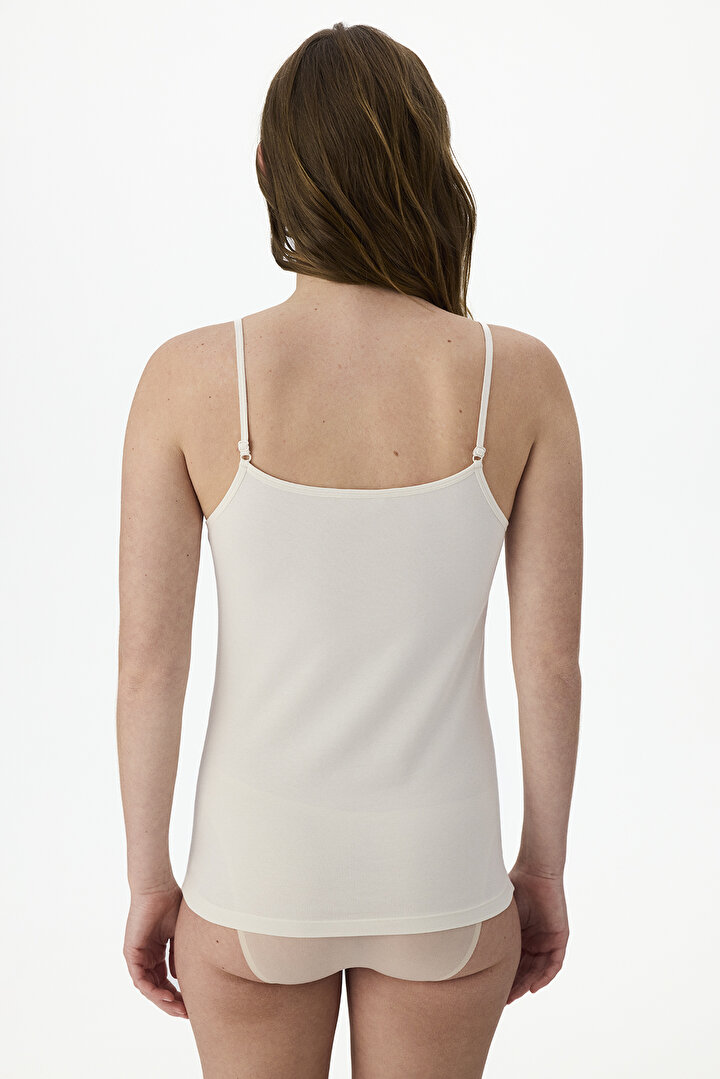 Ekru V Neck Pamuklu Cami Atlet - 2