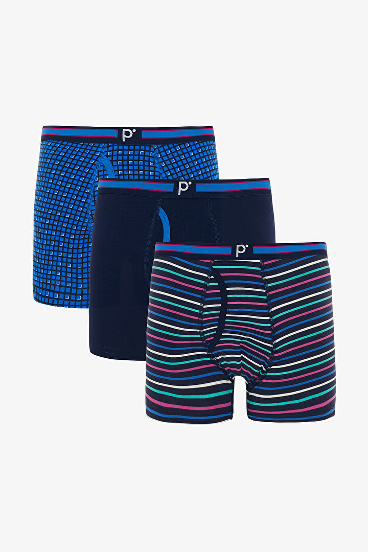 Erkek Bluedot Çizgili Organik 3'lü Boxer - 1