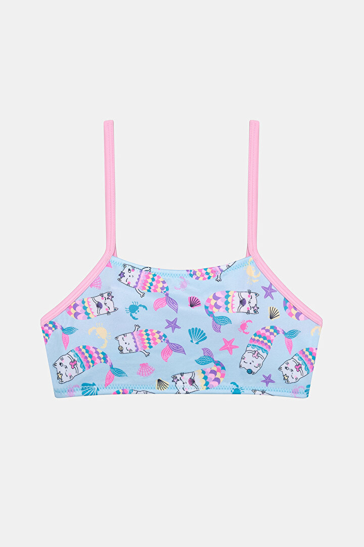 Girls Mermaid Cat Multi Colour Halter Bikini Set - 2