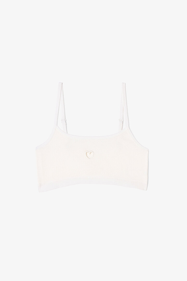 Kırık Beyaz Kız Çocuk Heart Ayarlanabilir Askılı Crop Büstiyer - 1