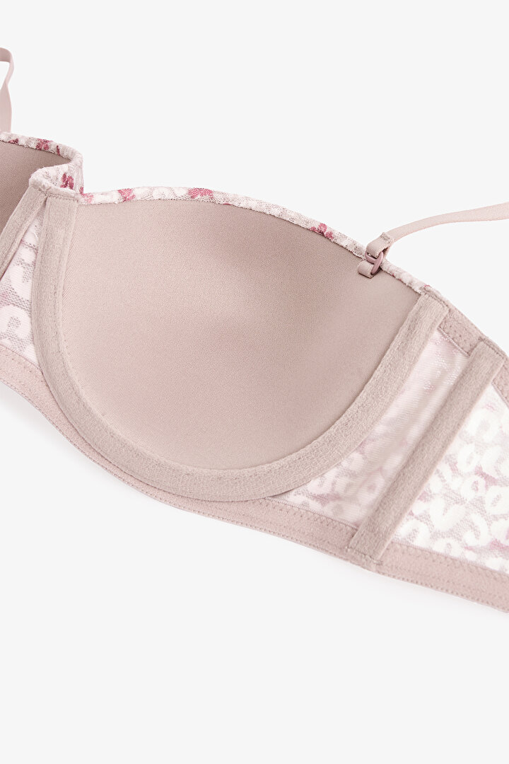Bej Bloom Çiçek Desenli Dantelli Balenli Push Up Sütyen - 2