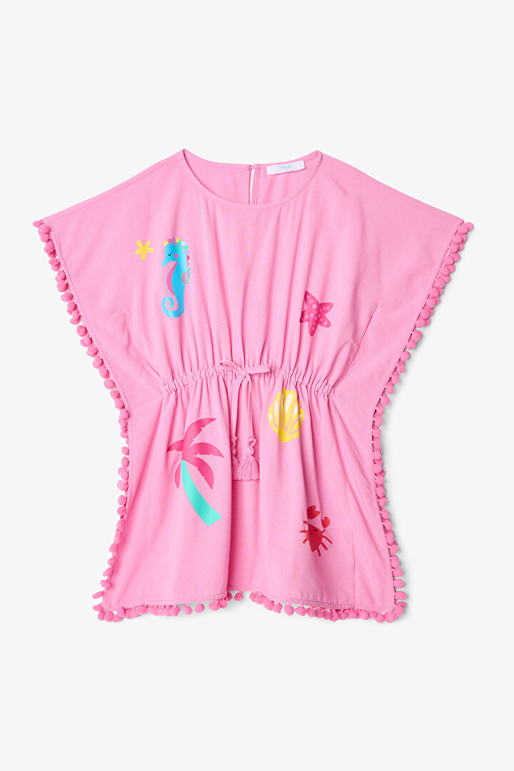 Pembe Deniz Desenli Kız Çocuk Kaftan - 1