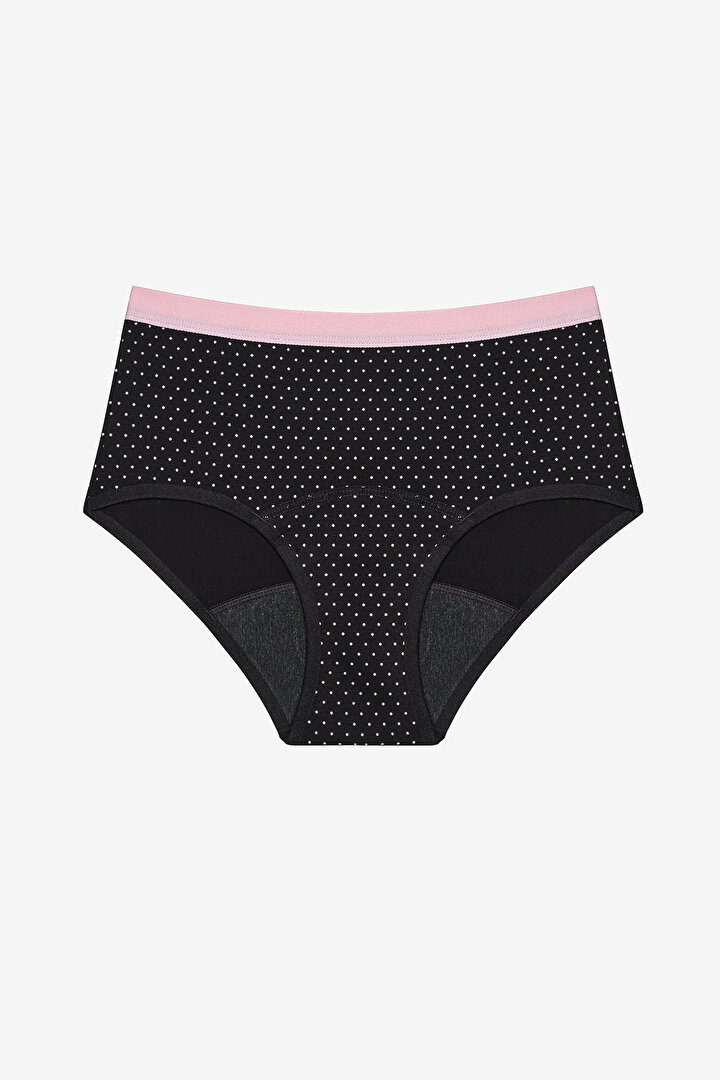 Black Polka Dot First Period Hipster Panties - 1