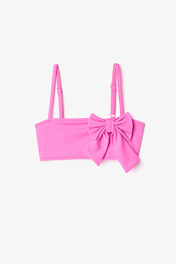 Pembe Kız Çocuk Fiyonklu Bandeau Bikini Takımı - 2