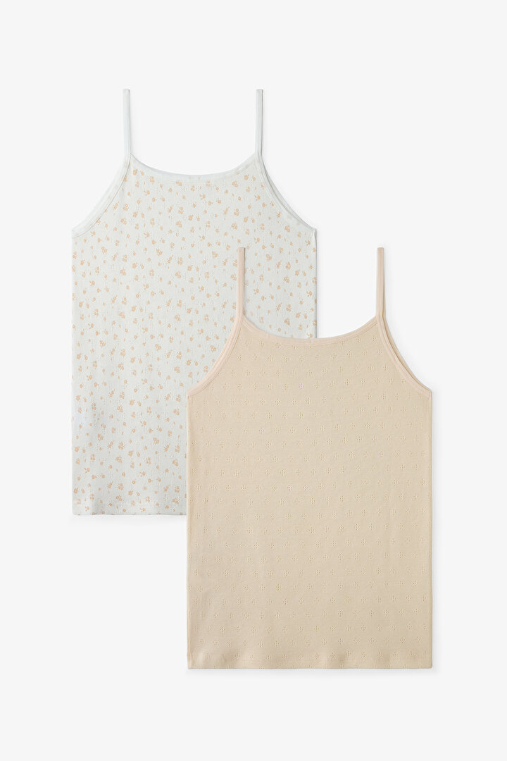 Ecru Girls Ditsy 2 in1 Tank Top - 1