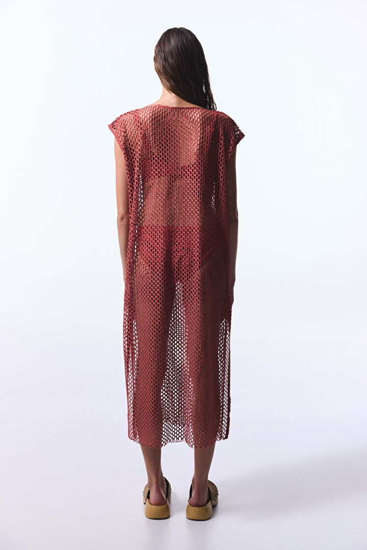 Açık Kahverengi Lora Fishnet Elbise - 2