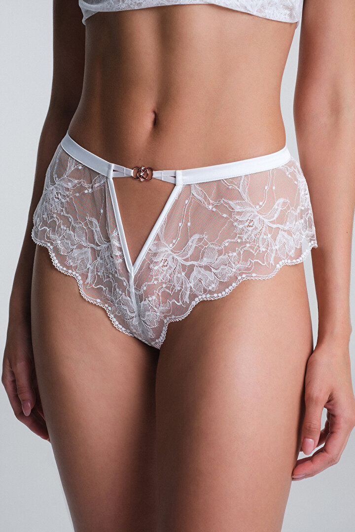 Off White Scarlett Lace Low Waist Shorts - 1