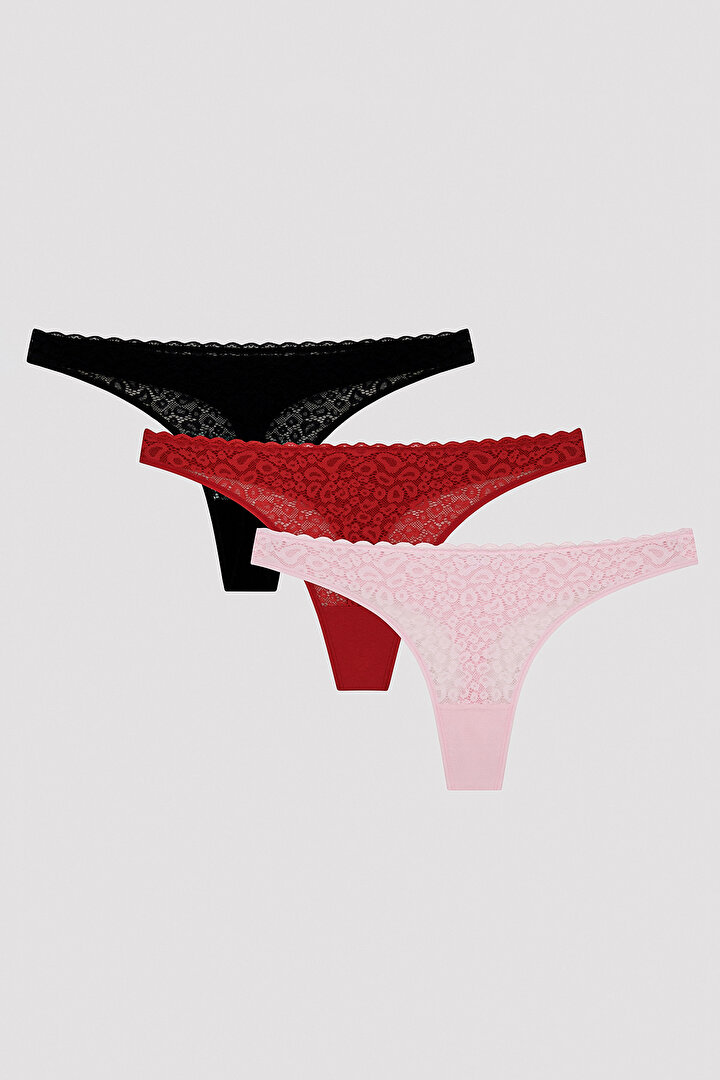 Red Lace 3in1 Thong  - 1