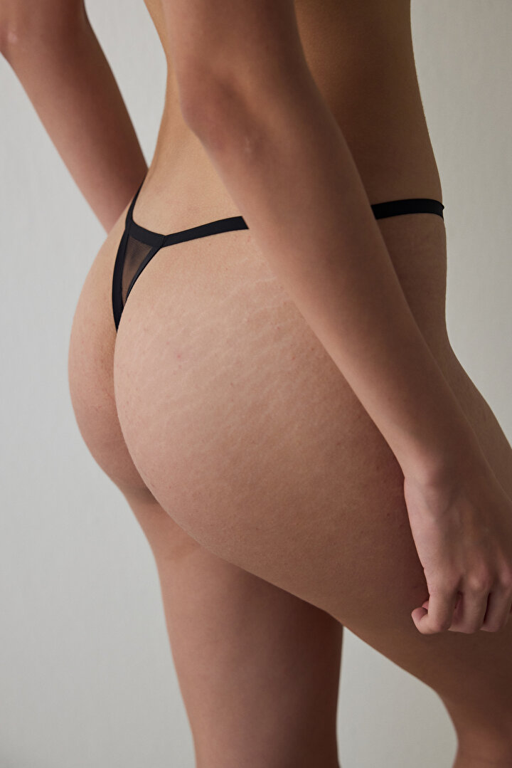 Black High Waist Fishnet Thong - 2