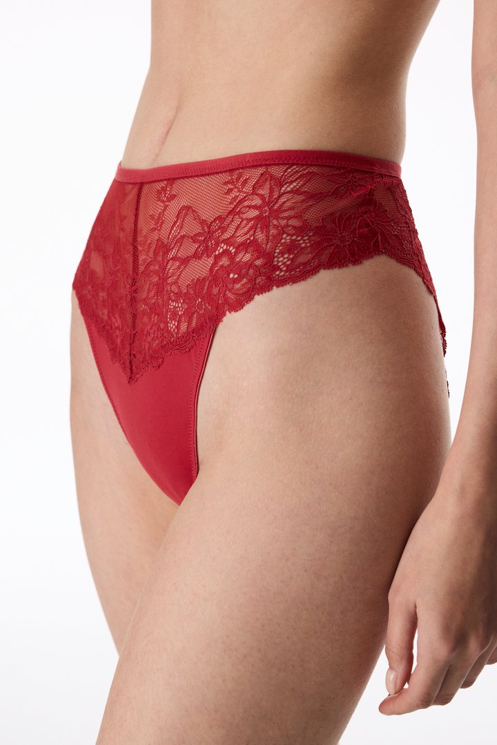Red Floral High Waist Slip Briefs - 1