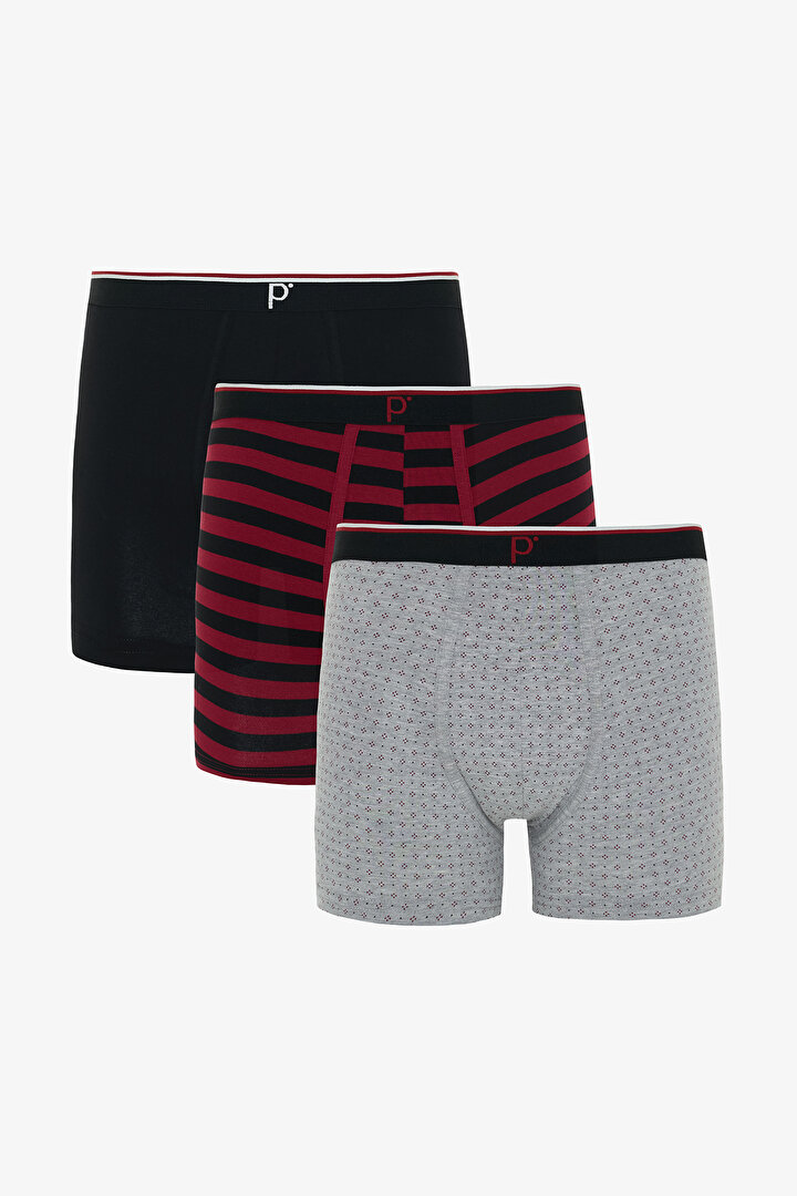 Erkek Red Line Çizgili 3'lü Organik Boxer - 1