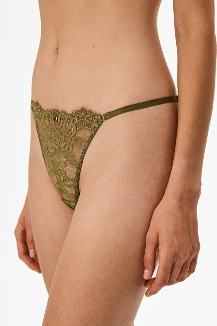 Olive Green Lace Brazilian Briefs - 1