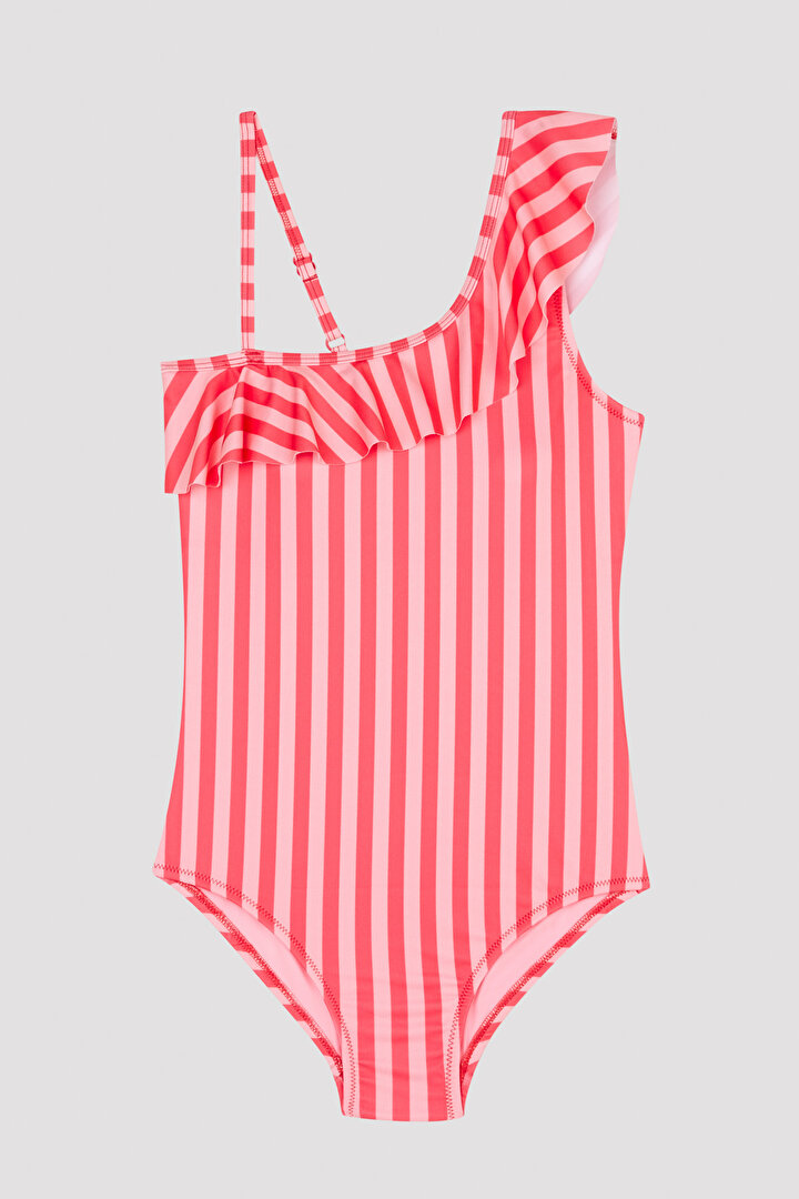 Genç Kız Çizgili Tek Omuz Mayo - 1