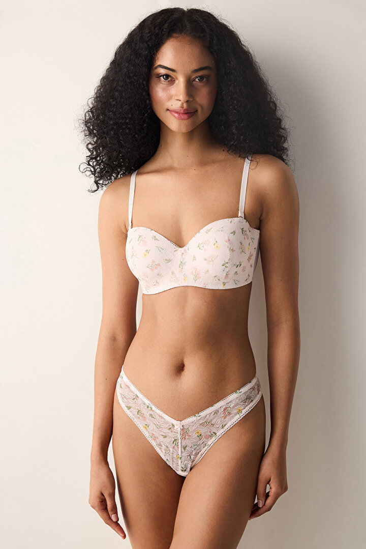 Lotus Printed Lace Light Pink Bra - 2