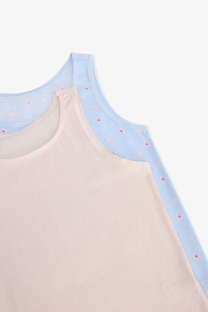 Girls Chicken Floral Patterned Thick Strap 2-Pack Undershirt - 2