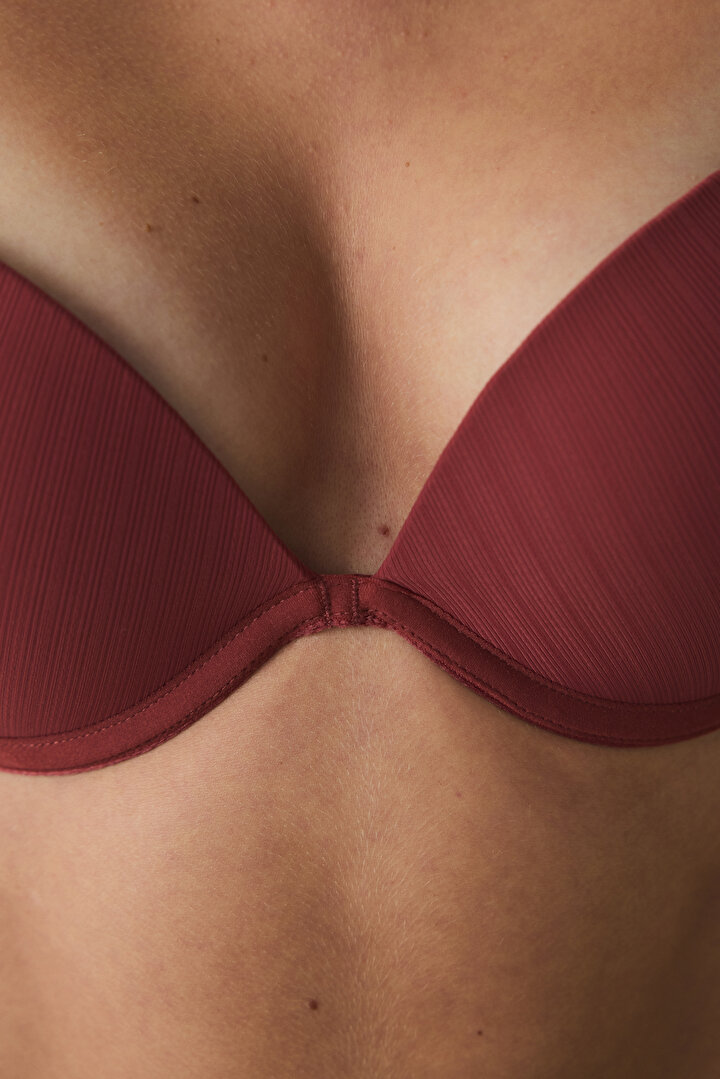 Bordo Balenli Ayarlanabilir Askılı Push Up Sütyen - 2