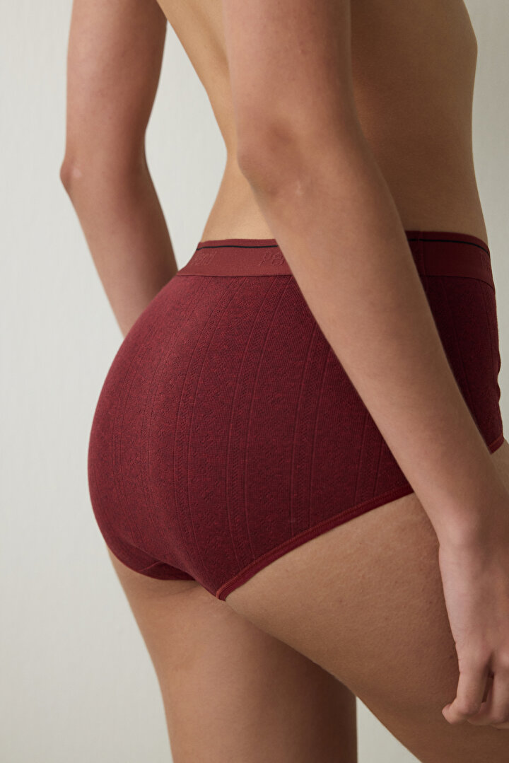 Bordo Melanj Pamuklu Yüksek Bel Slip Külot - 2