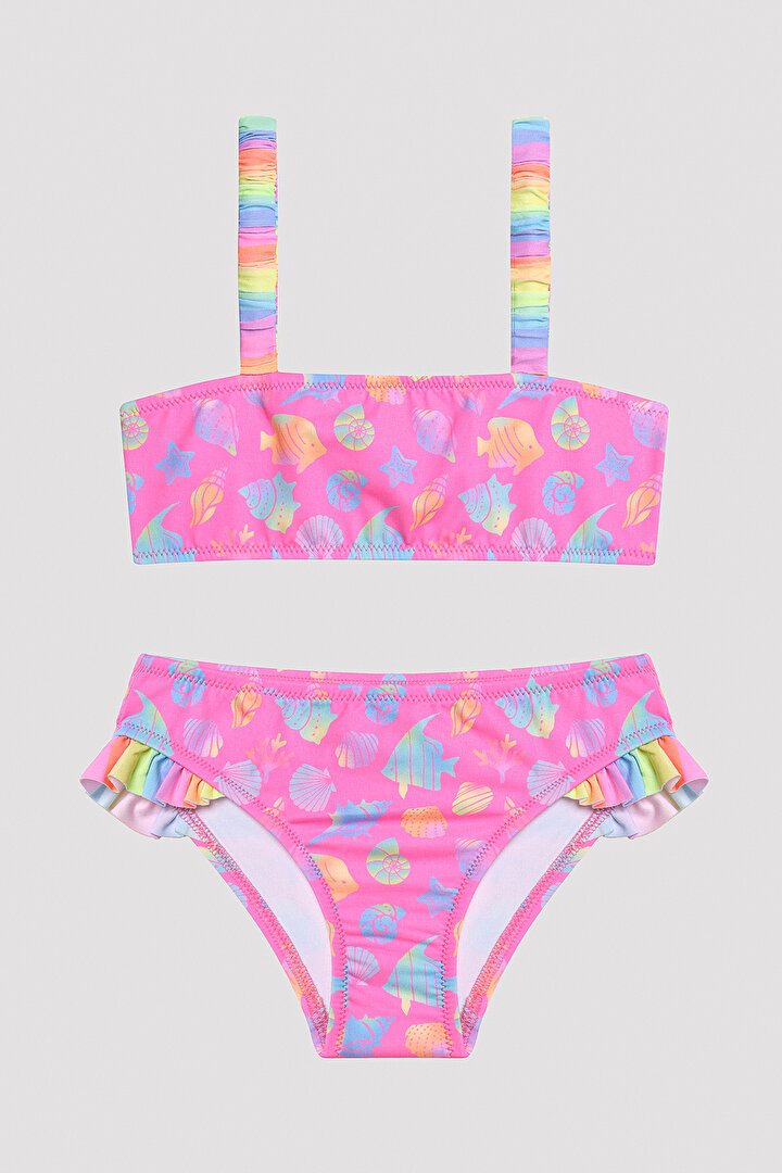 Girls Colorful Ocean Bandeau Bikini Takımı - 1
