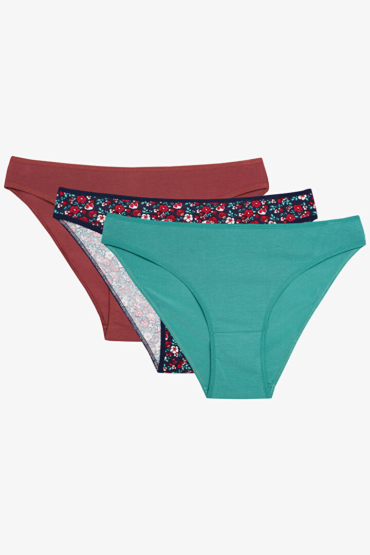 Cheerful Floral Patterned Normal Waist 3in1 Panties - 1