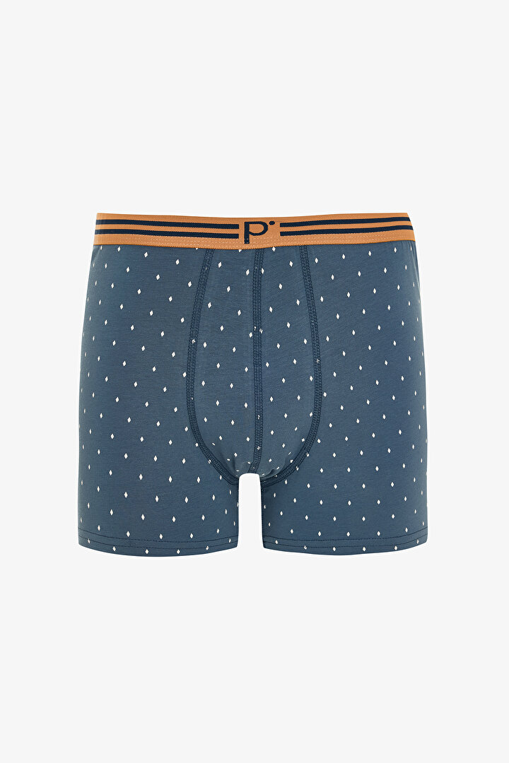 Man Geometric Patterned P Logo Mid Waist 3-Pack Knitted Boxer - 2