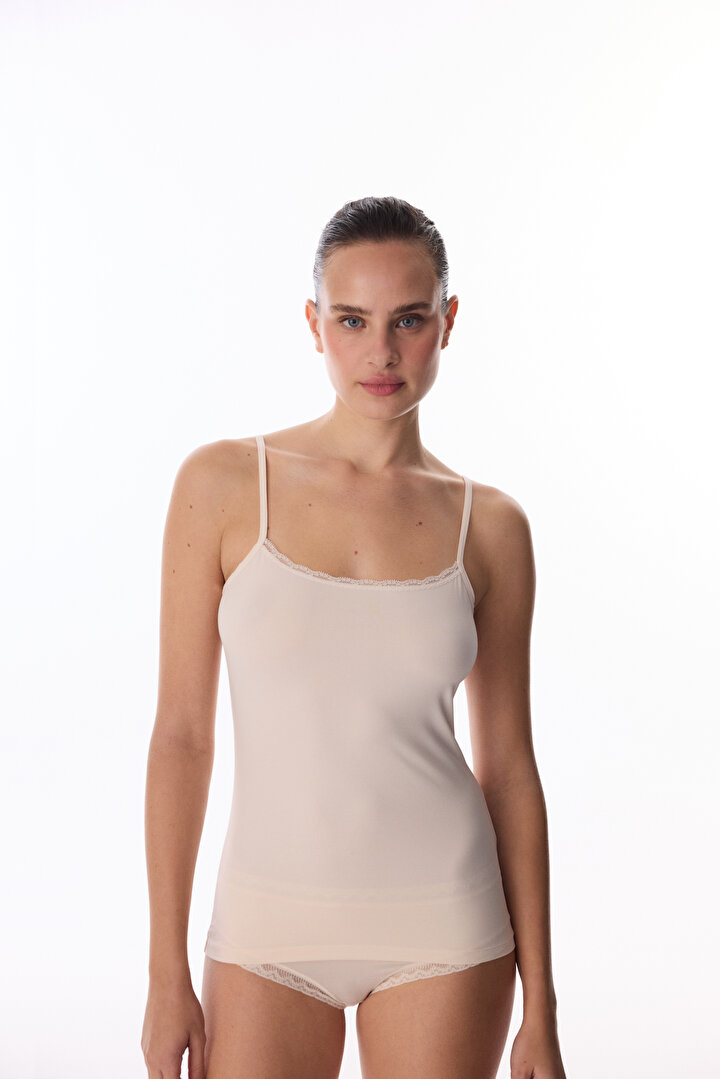Beige Micro Lace Tank Top - 2