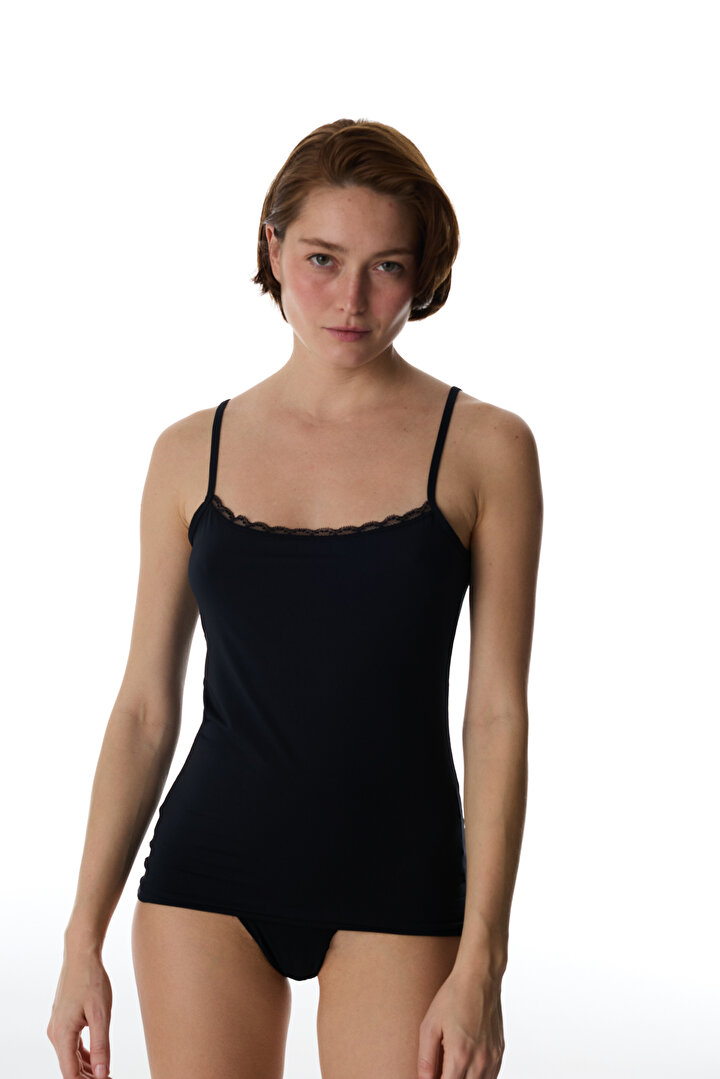 Siyah Micro Lace Dantel Atlet - 1