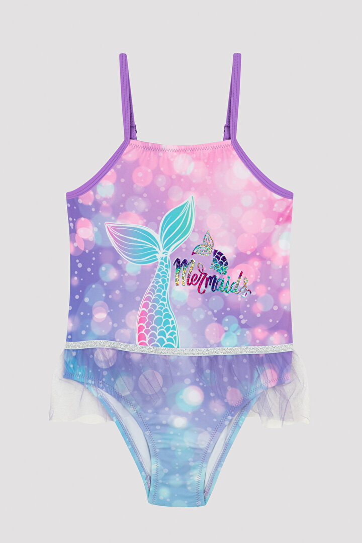 Kız Çocuk Deniz Kızı Desenli Mayo - 1