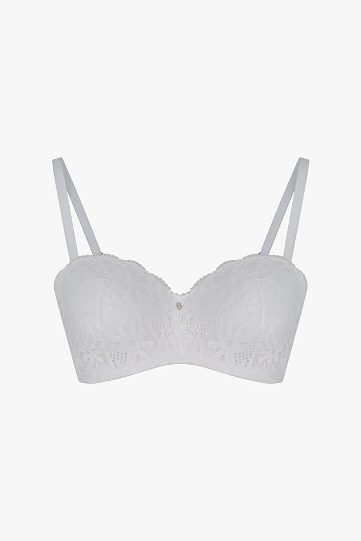 Kırık Beyaz Lotus Straplez Lace Dantel Balenli Sütyen - 1