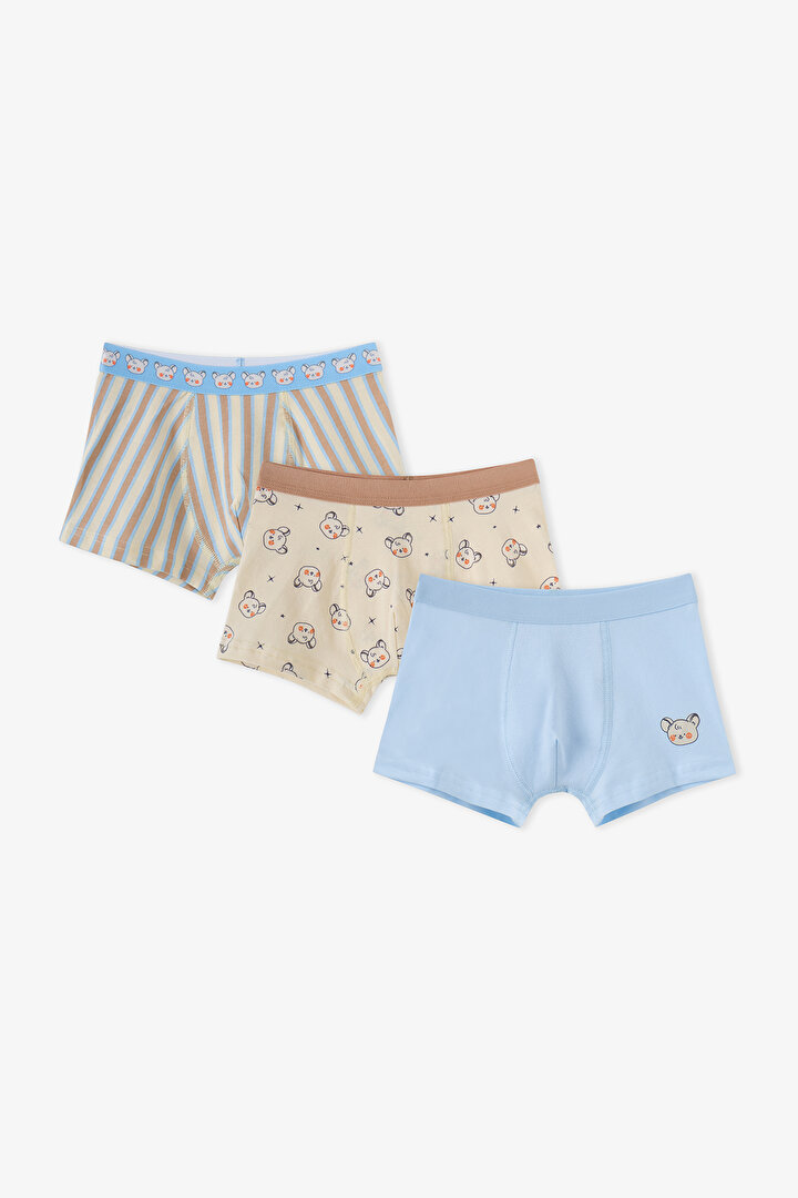 Erkek Çocuk Mavi Cute Animals Pamuklu 3'lü Boxer - 1