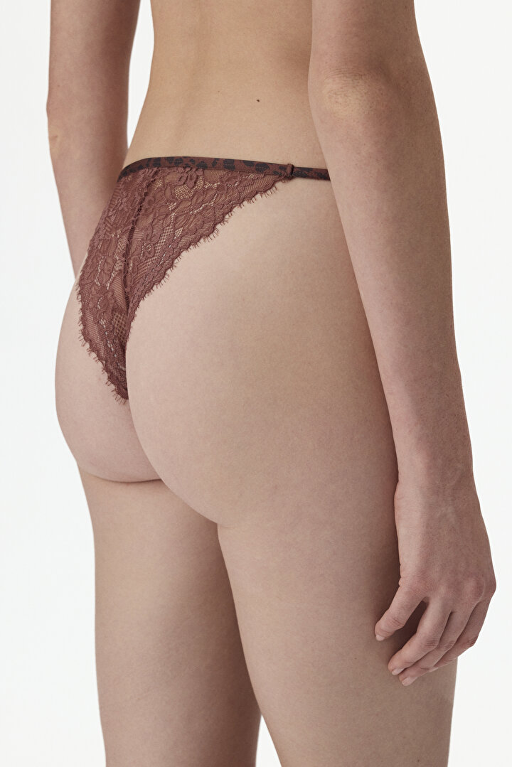 Brown Printed Micro Lace Triangle Bra - 2