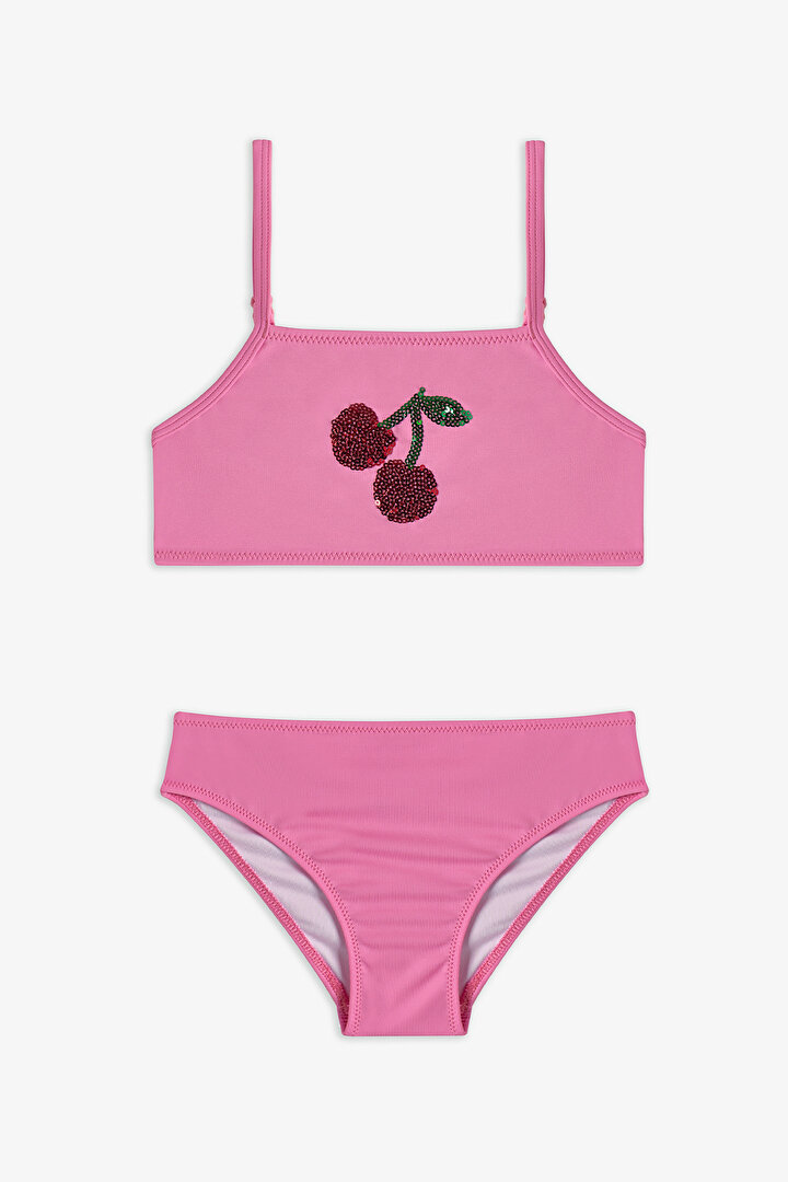 Light Pink Girls Cherry Halter Bikini Set - 1