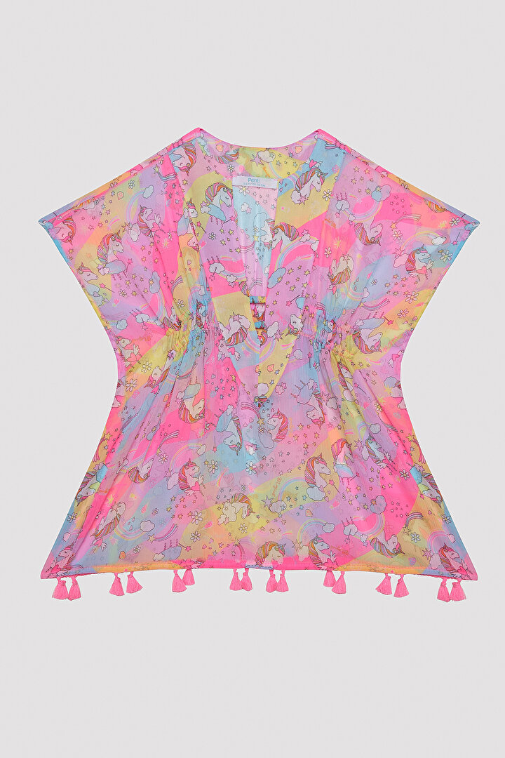 Kız Çocuk Basic Printed Çok Renkli Kaftan - 1