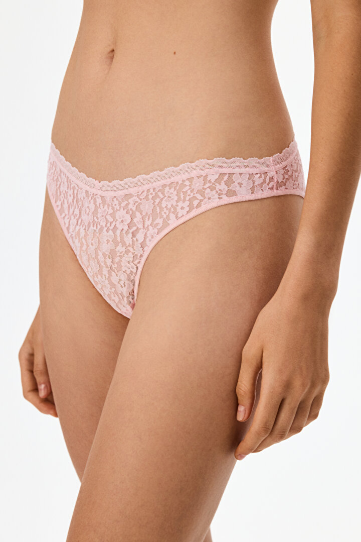 Pembe Easy Dantel V Kesim Çiçekli Brazilian Külot - 1