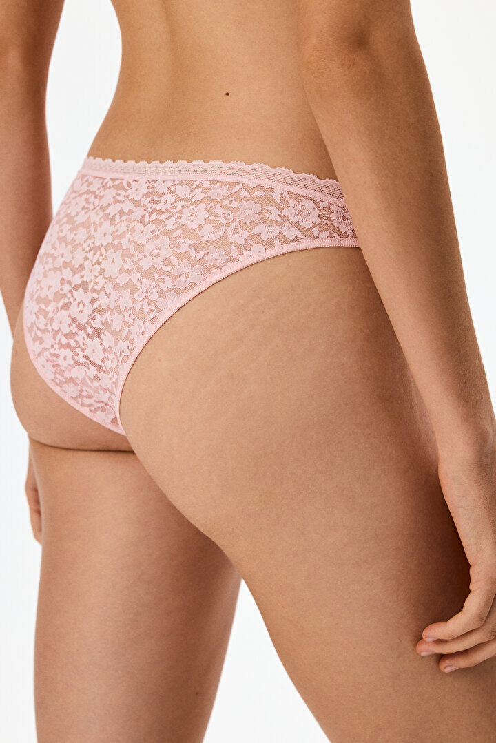 Pembe Easy Dantel V Kesim Çiçekli Brazilian Külot - 2