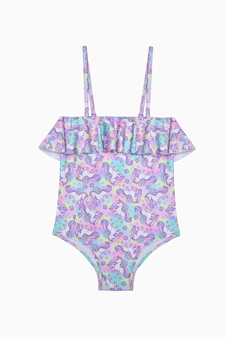 Kız Çocuk Sweet Unicorn Fırfırlı Straplez Mayo - 1